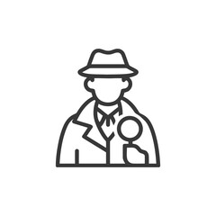 Modern Line Art Icon of a Detective Holding a Magnifying Glass, Symbolizing Investigation and Mystery