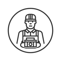 Obraz premium Minimalist Line Art Icon of Construction Worker with Toolbox in Circle