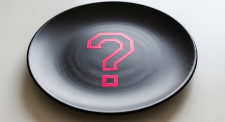 Stylish black plate with bright pink question mark design