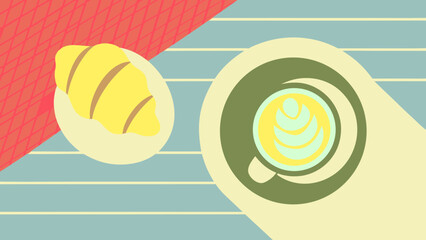 Croissant and coffee illustration breakfast food cafe pastry bakery drink cappuccino latte art design vector