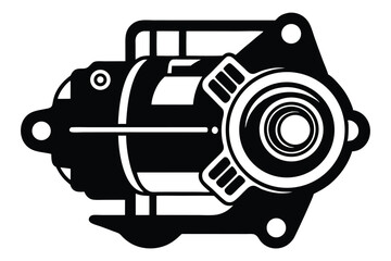 Bold Black and White Car Starter Motor Icon Automotive Part Design Style