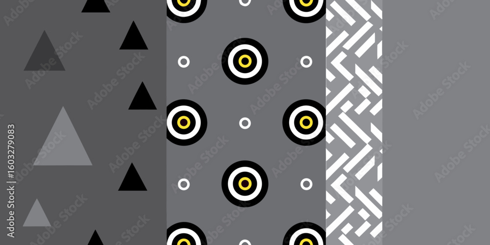 Poster abstract geometric pattern design with triangles circles and lines in shades of gray and black and w