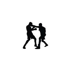 Vector illustration of three boxers in different boxing positions and action poses. This silhouette design features defensive, ready, and punching positions, for sports, martial arts, or fitness theme