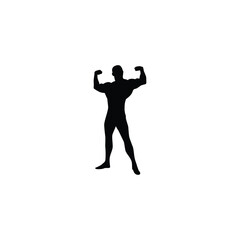 Vector illustration of a silhouette of a bodybuilder in a pose showing his arm muscles confidently. This image is suitable for designs with fitness, gym, sports, health and motivation themes