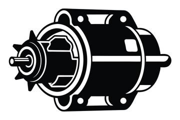 Electric Motor Black and White Graphic with Shaft, Housing, and Cooling Fins Design