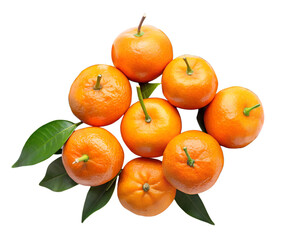 tangerines with leaves isolated on white background. PNG Transparent file type with high definition quality And vibrant color grading Available.