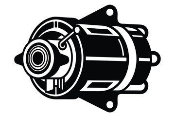 Black and White Illustration of a Car Alternator with Detailed Internal Components