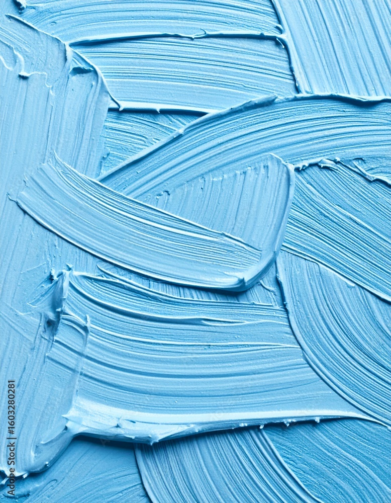 Poster abstract blue paint strokes texture on canvas background in macro detail