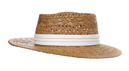 Womens summer yellow straw hat with ribbon isolated on white background