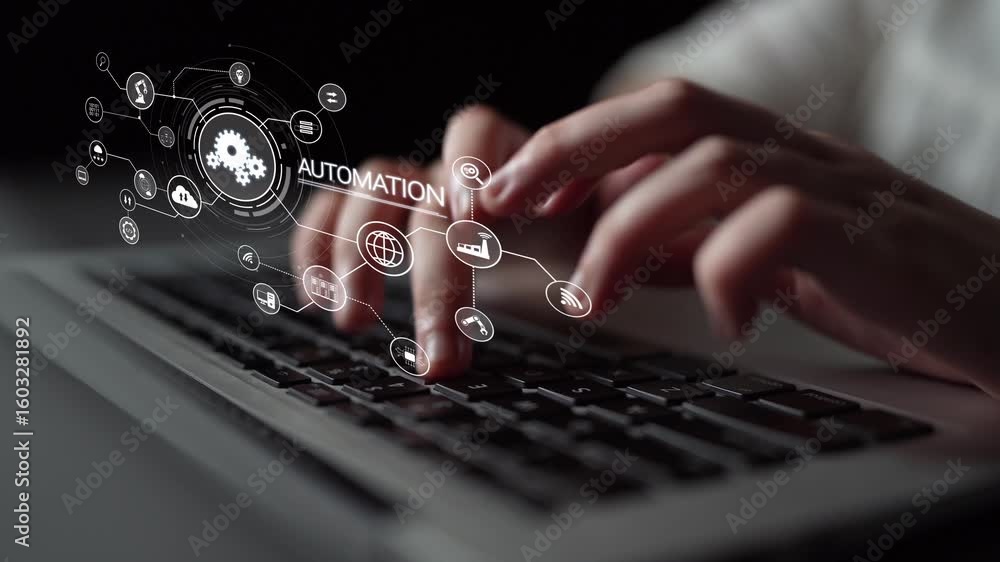 Poster modern automation drives workflow efficiency by connecting systems, people, and data. with intellige