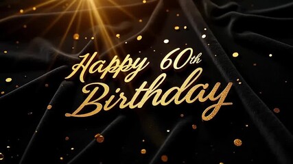 Celebrate a milestone 60th birthday with elegant golden lettering and sparkling confetti