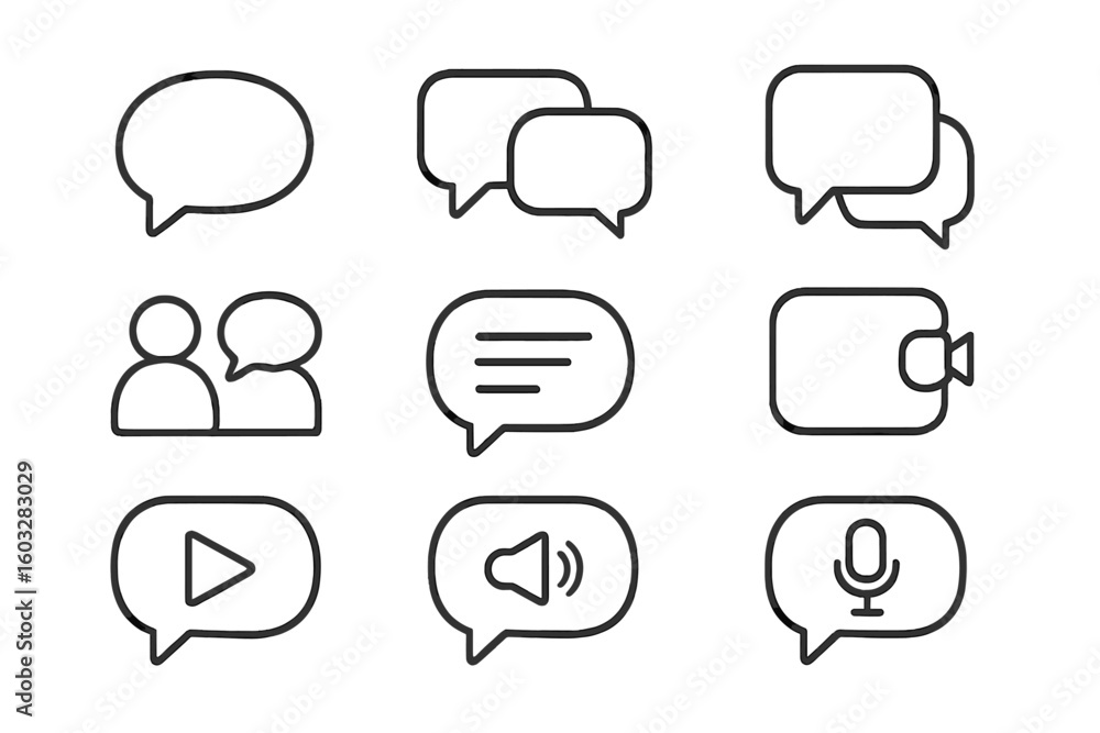 Poster messaging icon set. simple line art communication symbols. vector graphic for chat, speech bubble, d