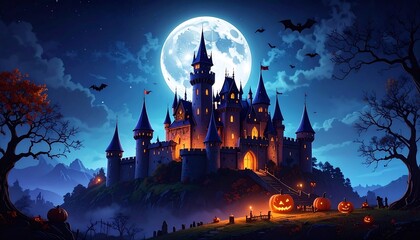 Spooky castle at night