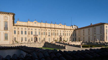 Historic baroque villa with gardens in northern Italy on a sunny day