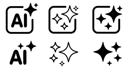 AI generate icons set. AI sparkle stars with square icon. Artificial intelligence technology and Machine learning concept. Generate symbol for application and web.
