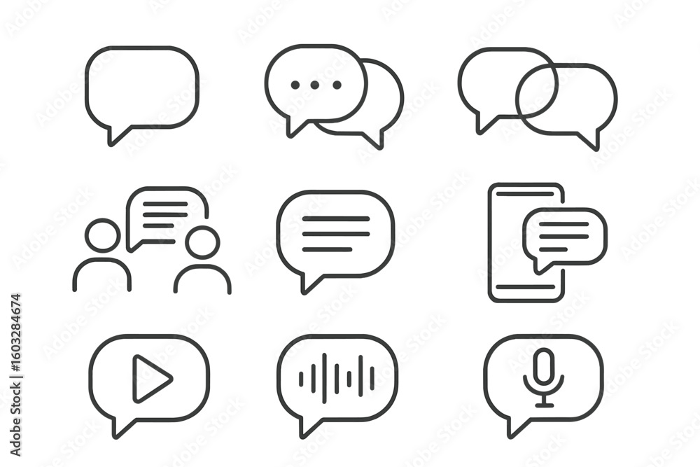 Poster message line icon set. talking bubble for conversation, discussion, and dialogue. chat icons for soc