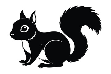 Silhouette Illustration of a Squirrel with a Bushy Tail, Eyes, and Small Ears
