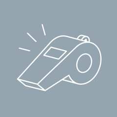 Referee whistle icon. Symbol of sport, match or championship. Referee whistle, attribute of sports referee or violation of game rules. For playing football or hockey, volleyball. Raster icon.