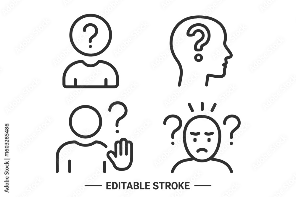 Poster question mark line icon set. vector pictograms with editable stroke. symbols for problem, confusion,