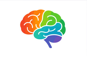 Colorful human brain logo. Concept of intelligence, creativity, and psychology. Mental health, neuroscience, and innovation idea icon. Vector illustration for technology.