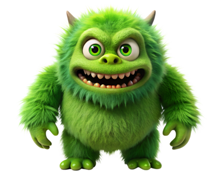 green monster cartoon isolated on white background. PNG Transparent file type with high definition quality And vibrant color grading Available.