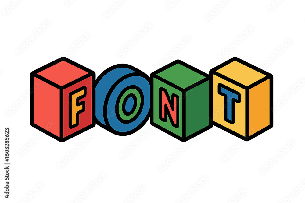 Fototapete vector illustration of the word font made from colorful 3d toy blocks. isometric alphabet letters fo