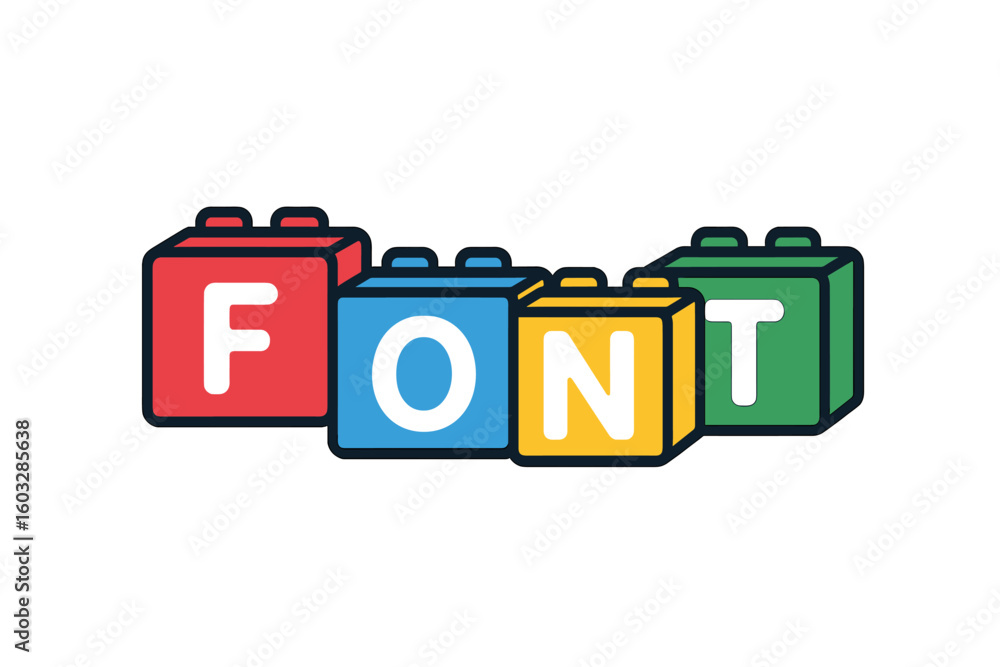 Fototapete font logo made of toy building blocks. vector alphabet letters for kids. children's educational cons