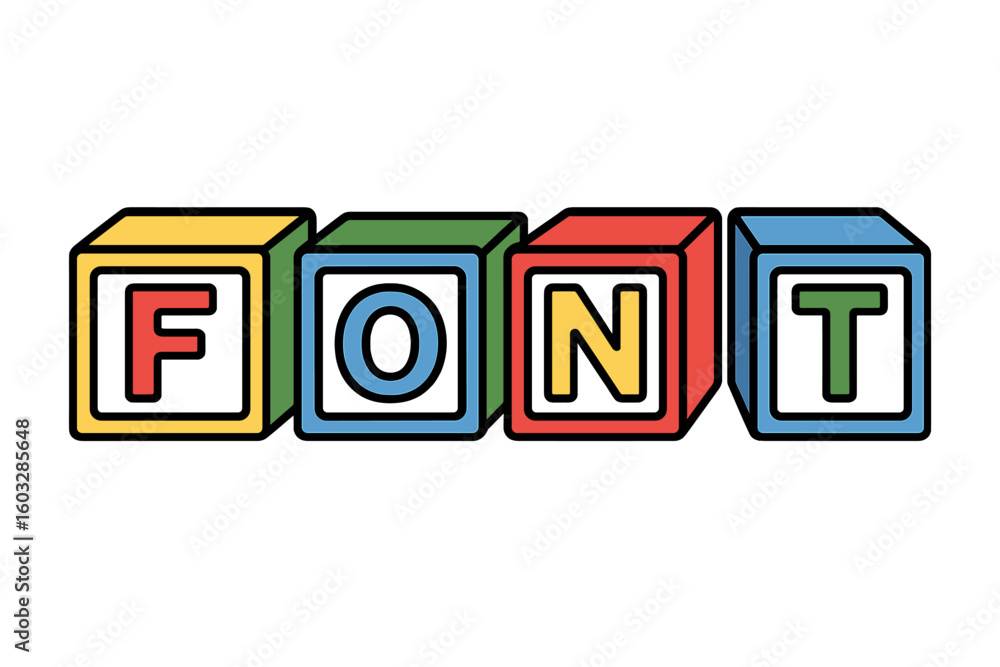 Fototapete font word from colorful kids toy blocks with letters. 3d alphabet cubes vector illustration. childre