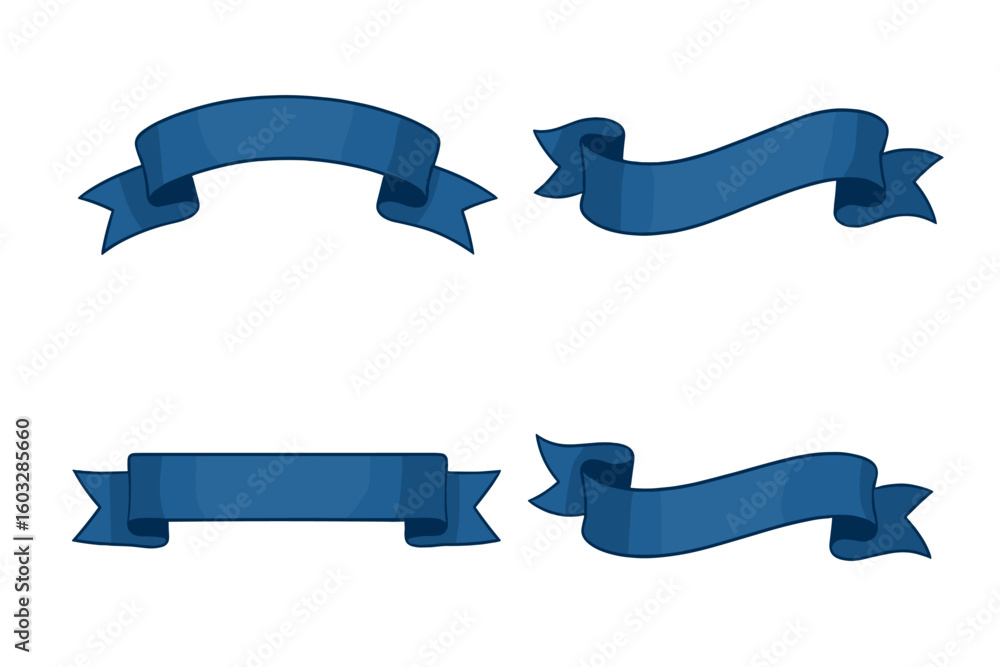 Poster set of blue ribbons. collection of decorative vector banners for text. blank classic retro scroll an