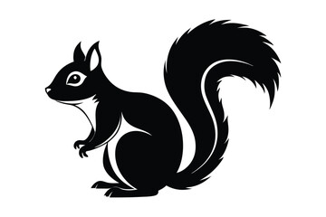 Black Silhouette Illustration of a Standing Squirrel with a Bushy Tail and Ears