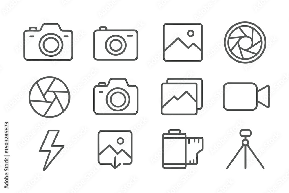 Poster photography and camera line icon set. simple outline vector icons for web and mobile ui. minimalist 