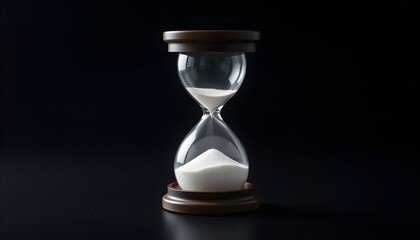 Hourglass with White Sand on Black Background
