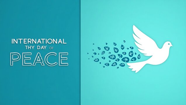 International day of peace dove dissolving into a flock of birds against a blue background