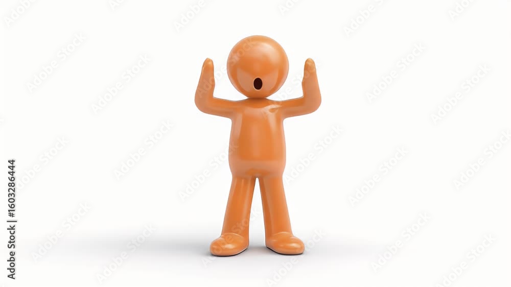 Poster amazed 3d orange figure: dynamic surprise animation loop