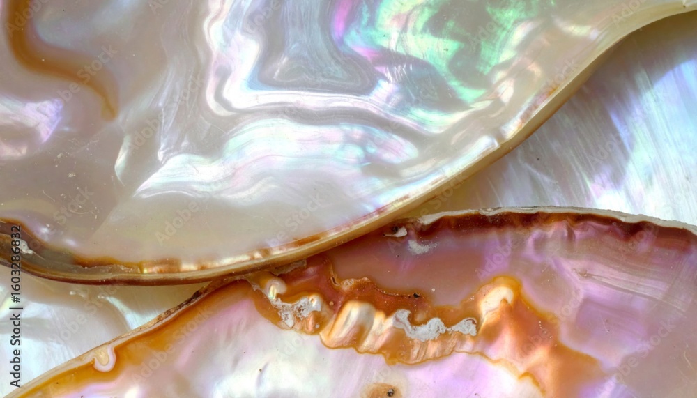 Poster macro shot of pearl surface with iridescent colors and smooth texture