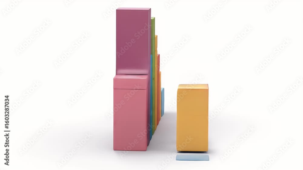 Fototapete animated 3d bar chart with colorful columns growing and changing for business data visualization