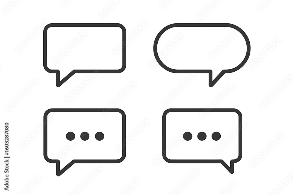 Poster chat bubble and speech balloon vector icon set. simple outline message bubbles for communication, di