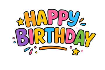 Happy Birthday lettering cartoon text. Colorful fun typography for kids party invitation or greeting card design. Vector illustration of a celebration quote isolated.