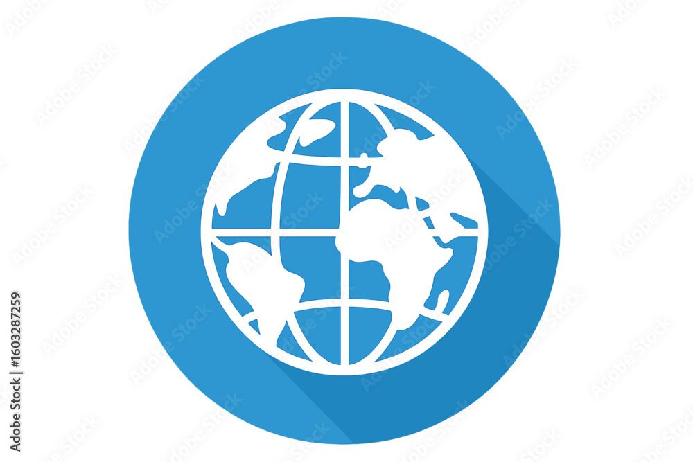 Poster globe icon vector in flat design style. world map silhouette with long shadow. earth planet symbol f