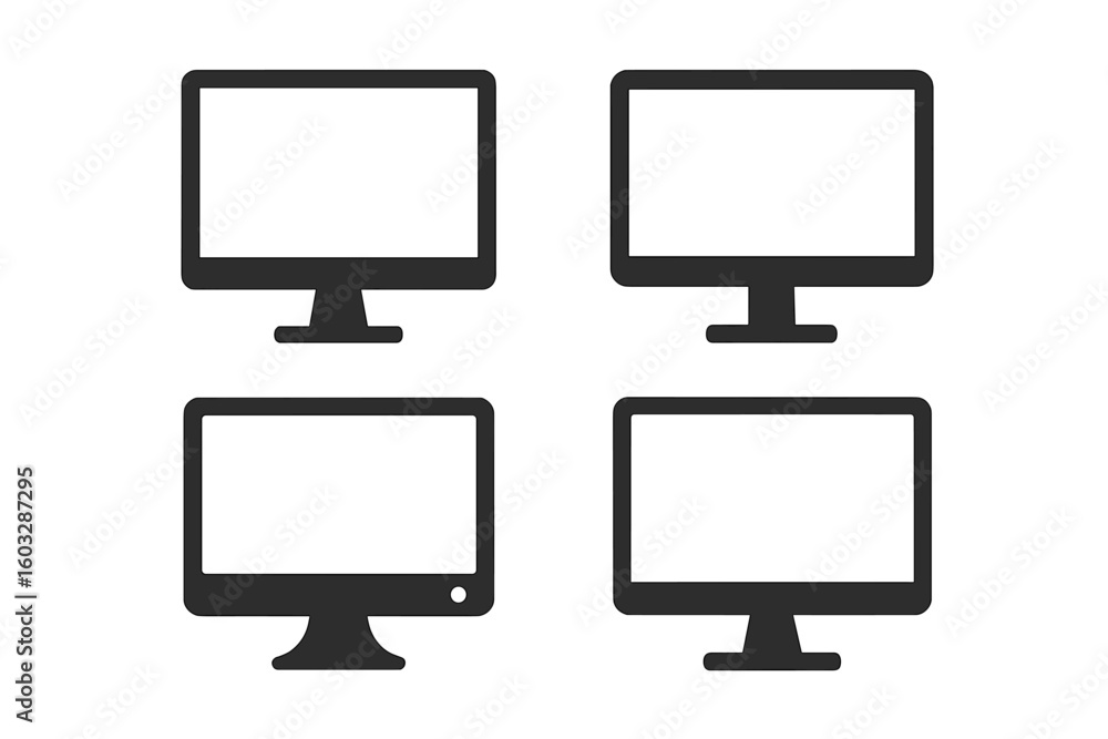 Poster computer monitor screen icon set. flat vector illustration of desktop pc display symbols. simple min