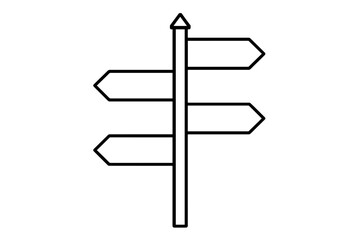 Directional arrow signpost vector icon. Blank signs for navigation and guidance. Concept of choice, decision, crossroads, path, and opportunity. Line art illustration.