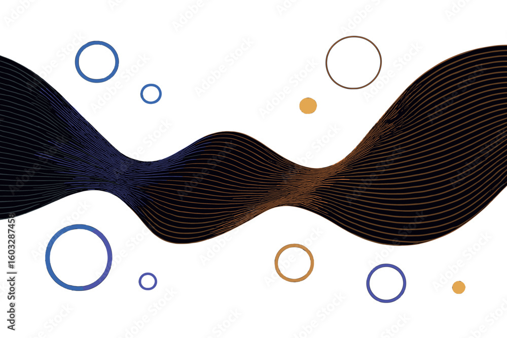 Poster abstract background with dynamic flowing wave and geometric circles. modern vector design with color