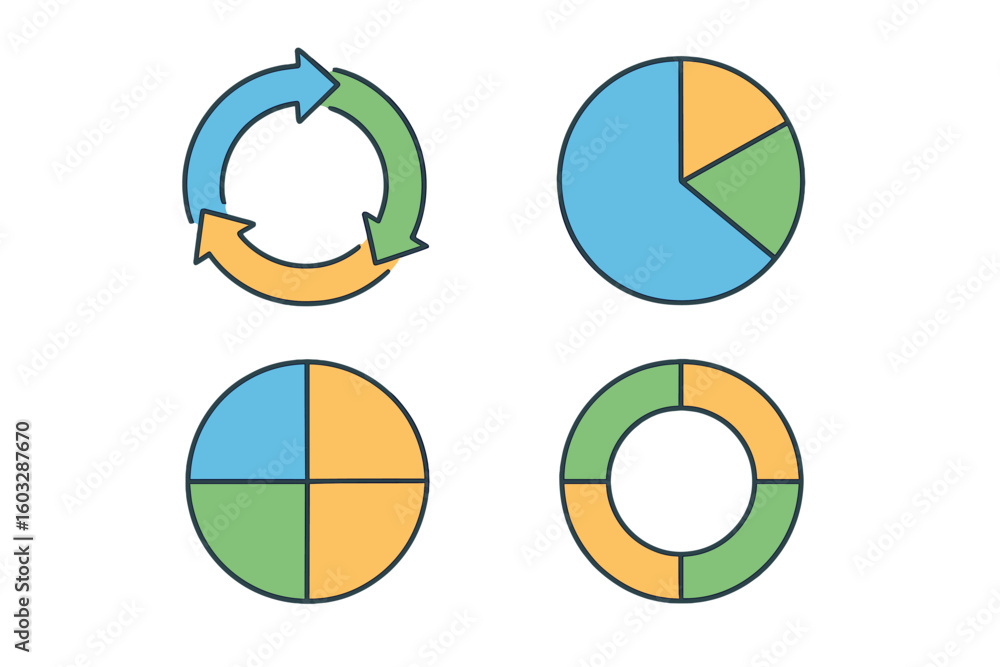 Poster set of circle infographic elements for business. vector circular arrows for process cycle, pie chart