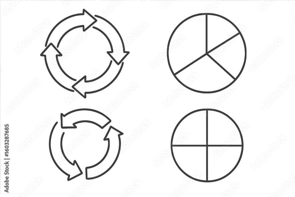 Poster circle arrows diagram set for business process and workflow visualization. pie chart and circular gr