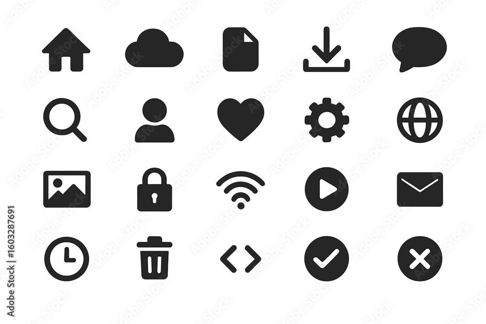 Poster web icon set. website and mobile app interface glyph icons. vector collection of simple flat pictogr