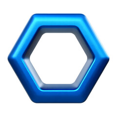 Blue metallic hexagon frame isolated on transparent background
