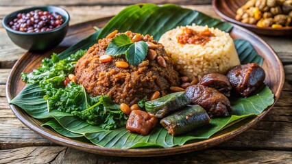 Ghana Waakye
Rice and beans cooked with millet leaves, served with meat—Ghanaian roadside dinner