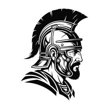 Detailed illustration of a classical roman soldier in full armor holding a gladius sword