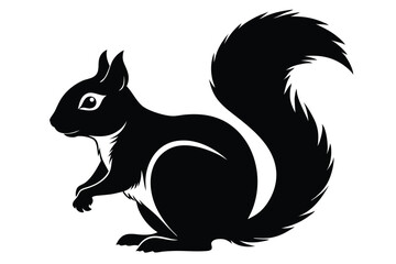 Stylized Black Squirrel with Bushy Tail Vector Illustration, Mammal Silhouette Design
