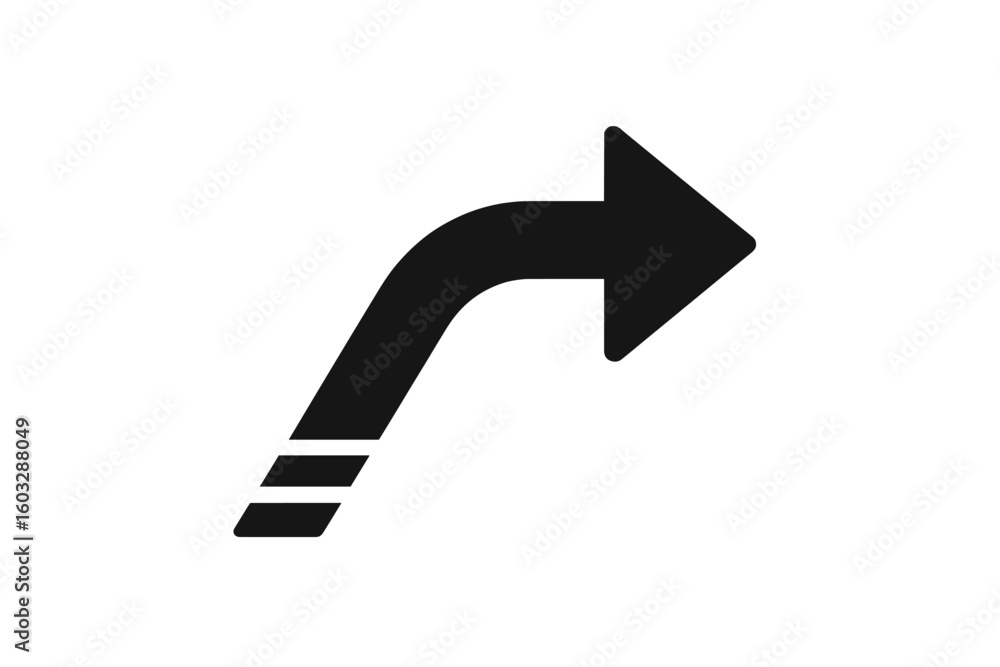 Poster vector arrow icon turning right. symbol of acceleration, speed, and forward movement. curve directio